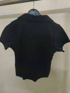 Black Zip-Up Collared Top