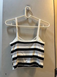 USA padded Imported Striped Cropped Tank Top