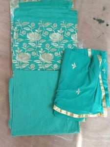 New Embroidered Teal Suit Material with dupa