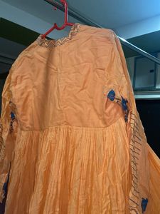 Orange Embroidered Cotton Kurta
