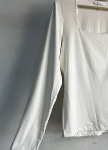 H&amp;M Cream Square Neck Long Sleeve Top