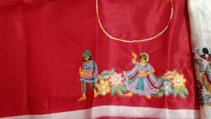 Vibrant tribal saree with machine embroidery work
