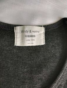 Dark Grey Ribbed Henley Top