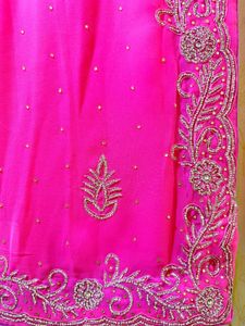 Vibrant Pink Heavy Diamond Work Saree