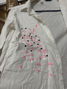 White Embroidered Button-Down Shirt