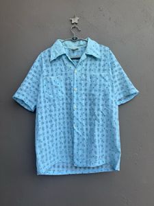 Retro Blue Plaid Short Sleeve Shirt