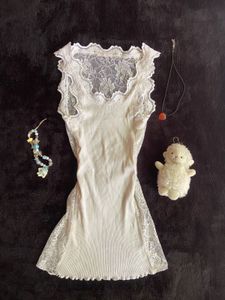 White y2k backless Lace Trim top