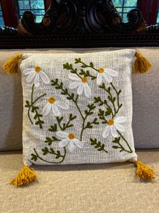 Embroidered Daisy Cushion Cover-2