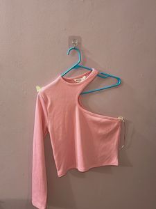Pink One-Shoulder Long Sleeve Top