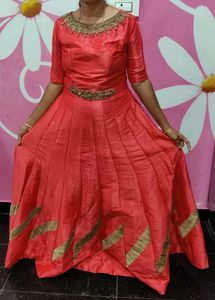 Stunning Red Anarkali Dress with Embellishments
