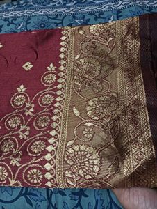 Maroon Silk Saree with Gold Border