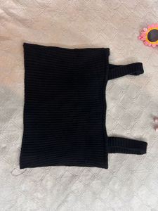 Black Ribbed Knit Crop Top