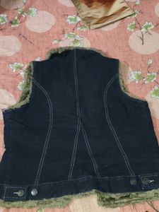 Denim Vest with Fur Trim