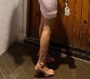 nude pink Strappy Lace-Up Heels