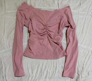 Chic Pink Ruched Long Sleeve Top