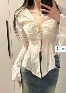 .𖥔 ݁ ˖Textured Lace-Up Blouse ⭐