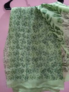 Light Green Floral Print Saree with blouse piece