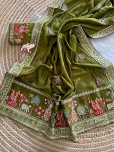 Elegant Green Embroidered Silk Saree