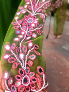 Green Embellished Blouse With Lehnga