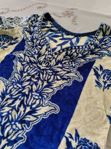 Straight Blue Velvet Kurta
