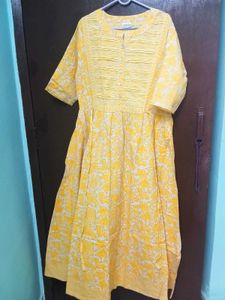Yellow Printed Anarkali Kurta