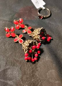 Red &amp; Gold Ethnic Earrings &amp; Ring✨❤️