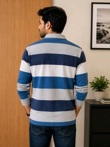 Striped Long Sleeve Polo T-Shirt