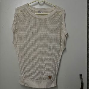 Cream Drop-shoulder Mesh Knit Sweater Top