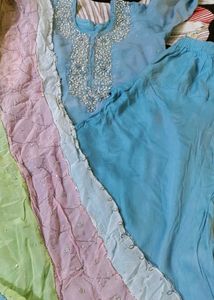 Sky Blue Embellished Sharara Set