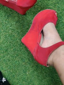 Red Sweed Wedge Heel