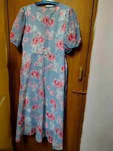 New Light Blue Floral Midi Dress