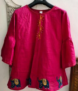 Vibrant Pink Embroidered Tunic 4XL