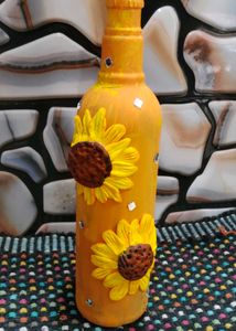 Hand-Painted Sunflower Bottle Decor