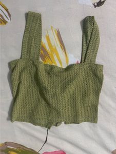 Shein Green Knit Tie-Front Crop Top