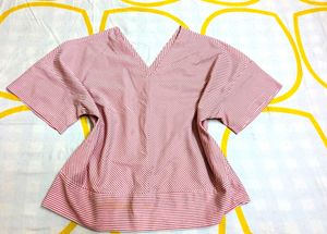 trending Pink Striped V-Neck Top korean