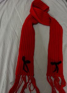 Red Knitted Scarf with Cute Design