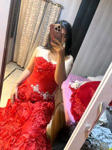 Stunning Red Gown with Embellished Waist