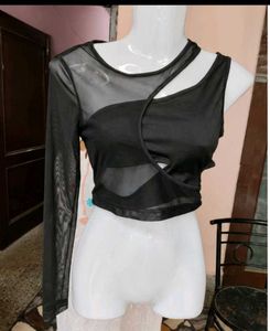 SHEIN Jet Black Cut-Out Asymmetrical Party Top - S