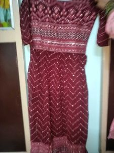 Stunning Maroon Sequined Ethnic Gown