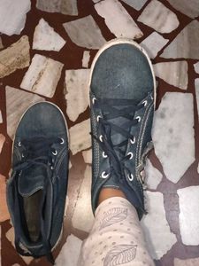 Denim Sneakers with Floral Patchwork