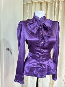 Purple Ruffled Satin Blouse