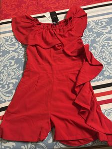 Red Ruffle Off-Shoulder Romper