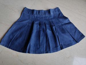 Blue Denim Pleated Skirt
