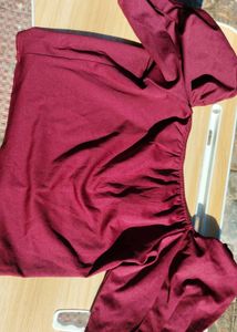 Maroon Puff Sleeve Crop Top