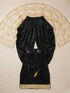 🌝Backless Black Suit with Embroidered Net Duppata