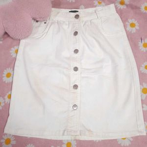 White Button-Front Denim Skirt