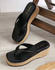 Shein slip on open toe Black Wedge Platform heels