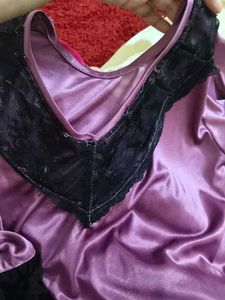 Satin Robe with Black Lace Trim