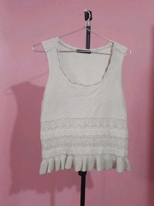 Cream Crochet Ruffle Tank Top