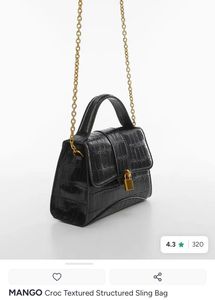 Mango Black Croc Textured Sling Bag